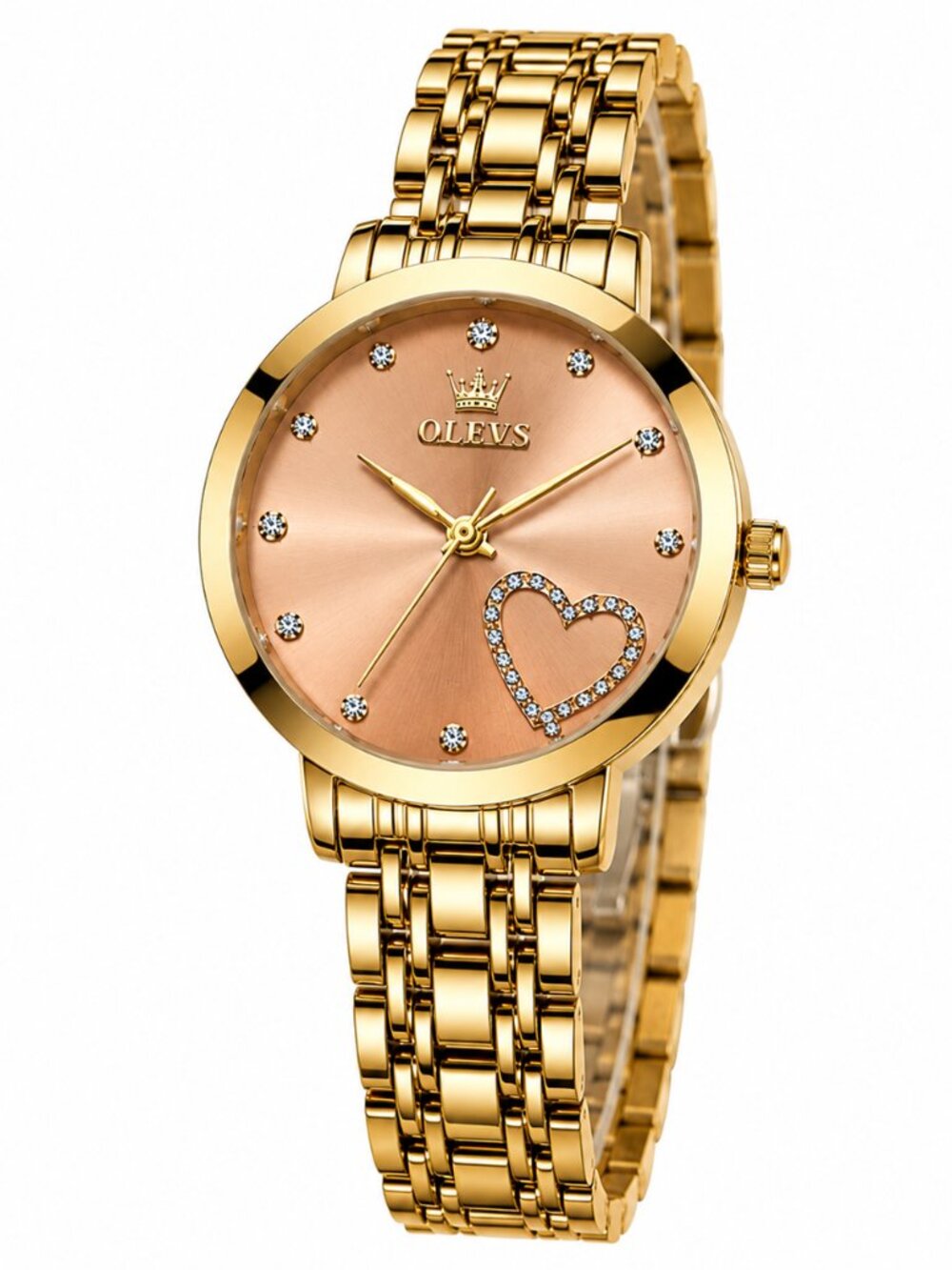 WA-17--OLEVS 5189 Ladies Gold Tone Quartz Watch 36mm Luminous Love Fashion 3 BAR